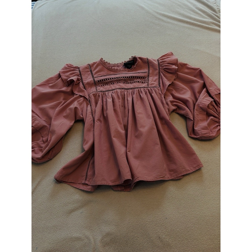 Liv Los Angeles women's cotton Boxy button back top Lace milkmaid Boho pink Med
